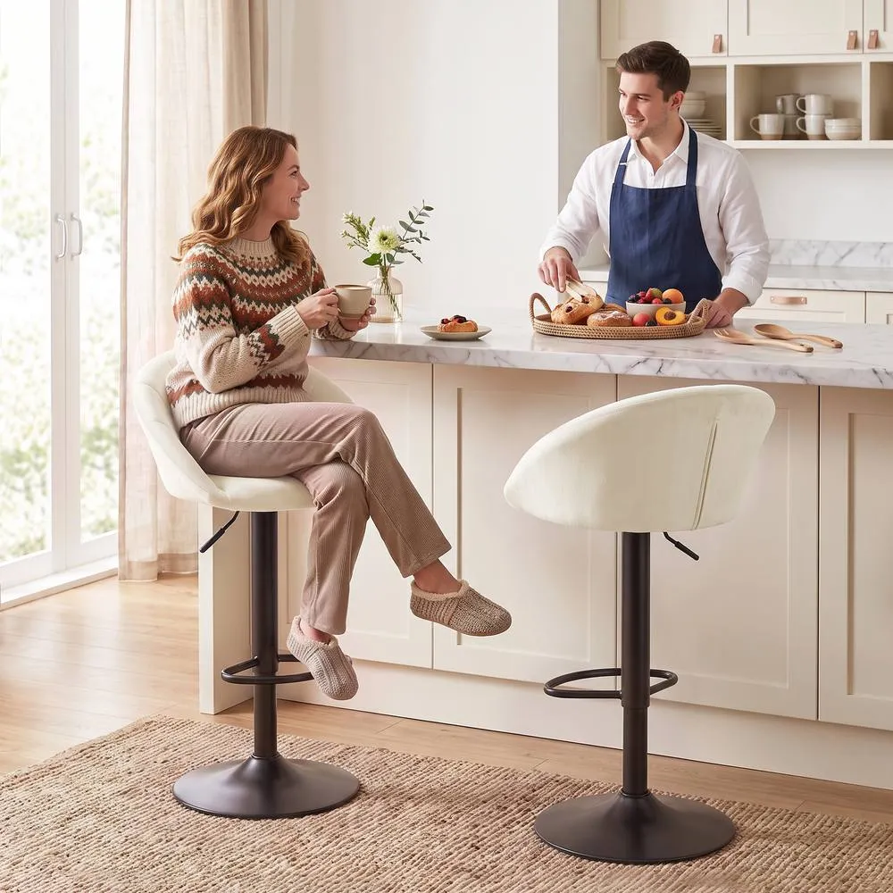HOMCOM Bar Stools Set of 2 Velvet Adjustable Swivel in Cream 2