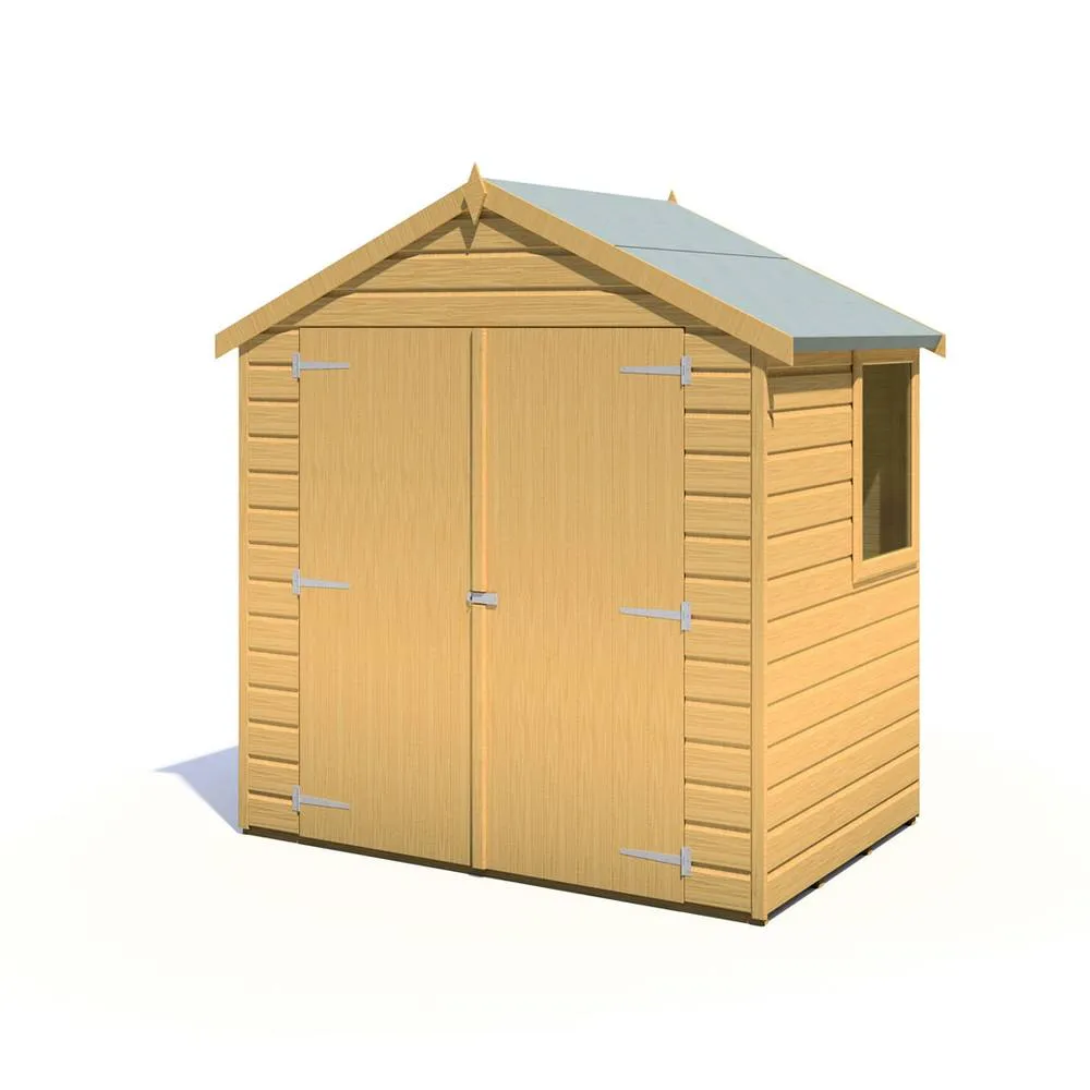 Shires Bute Shiplap Apex 6x4' Dip Treated Garden Shed Double Door with Window in Brown