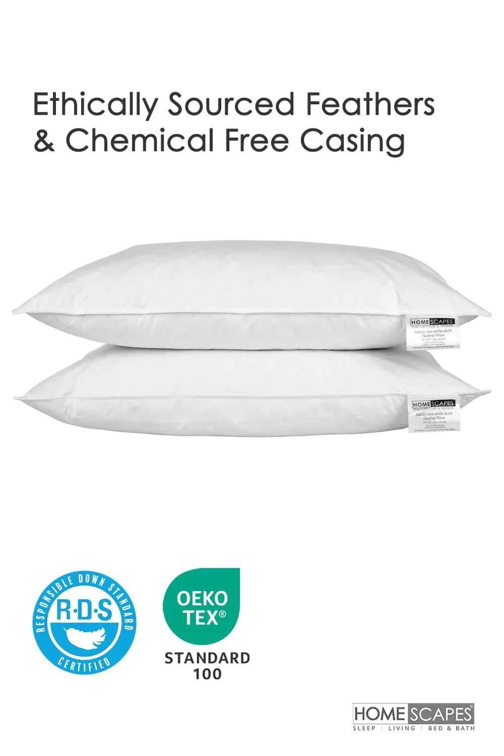 Homescapes Duck Feather Pillow Pack x 4 Luxurious, Ethically Sourced Comfort in White 3