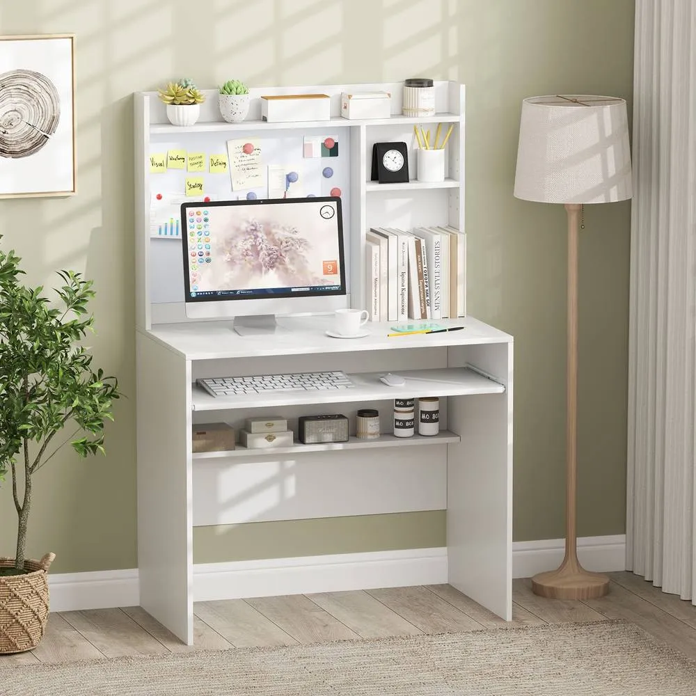 Costway Computer Desk Home Office Writing Table w/ Magnetic Bulletin Board in White 5