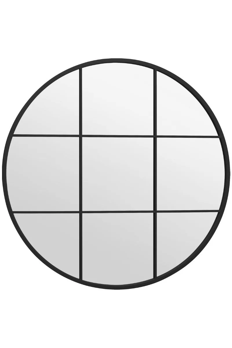 MirrorOutlet Black Metal Frame Round Window Garden Wall Mirror 31"x31" 80x80CM 5