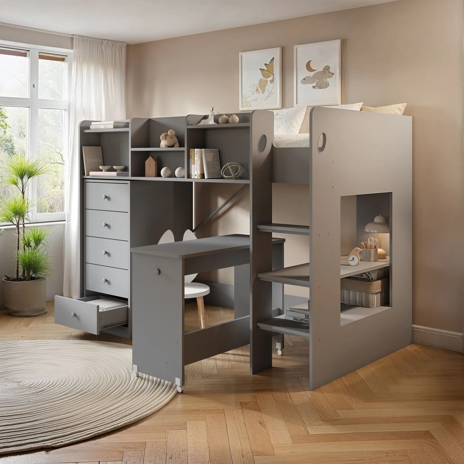 Flair Wizard Mid High Cabin Station with Storage in Grey