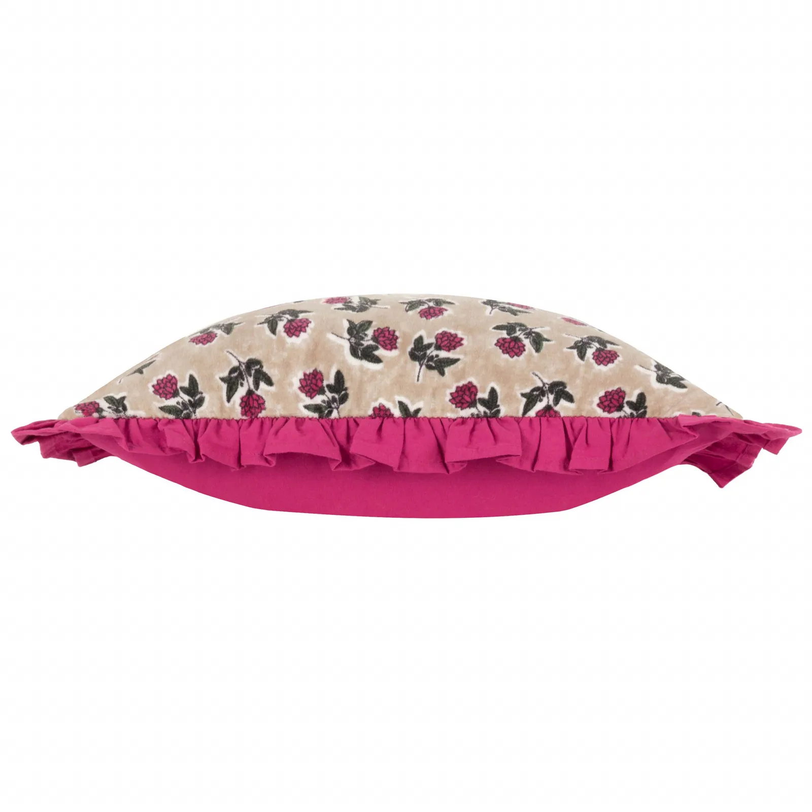 Paoletti Kemble Floral 100% Cotton Frilled Cushion in Dark Pink 4