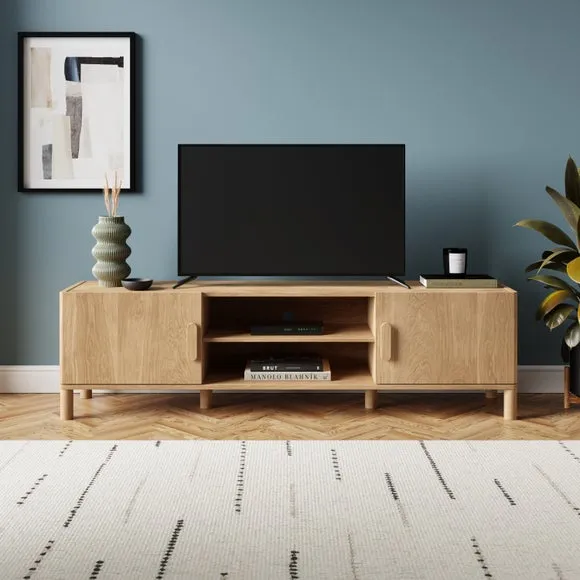 Hatton Extra Wide TV Unit For TVs Up To 75", Oak Effect