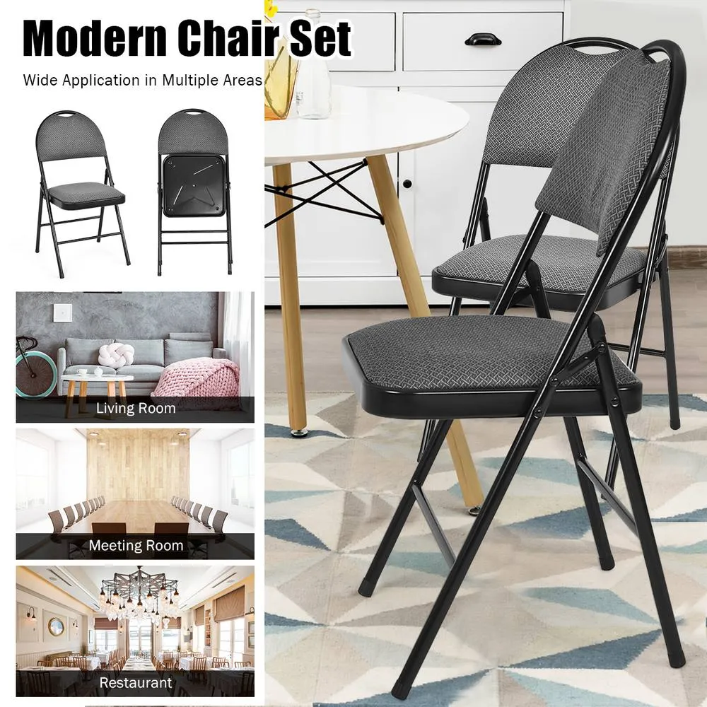 Costway Set of 6 Folding Chair Armless Padded Kitchen Dining Seat Portable Guest Chair in Grey 4
