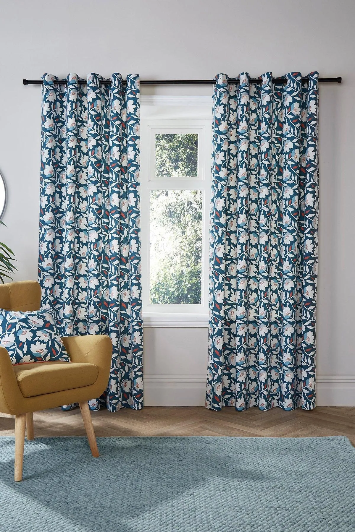 Fusion 'Luna' 100% Cotton Pair of Eyelet Curtains in Teal 1
