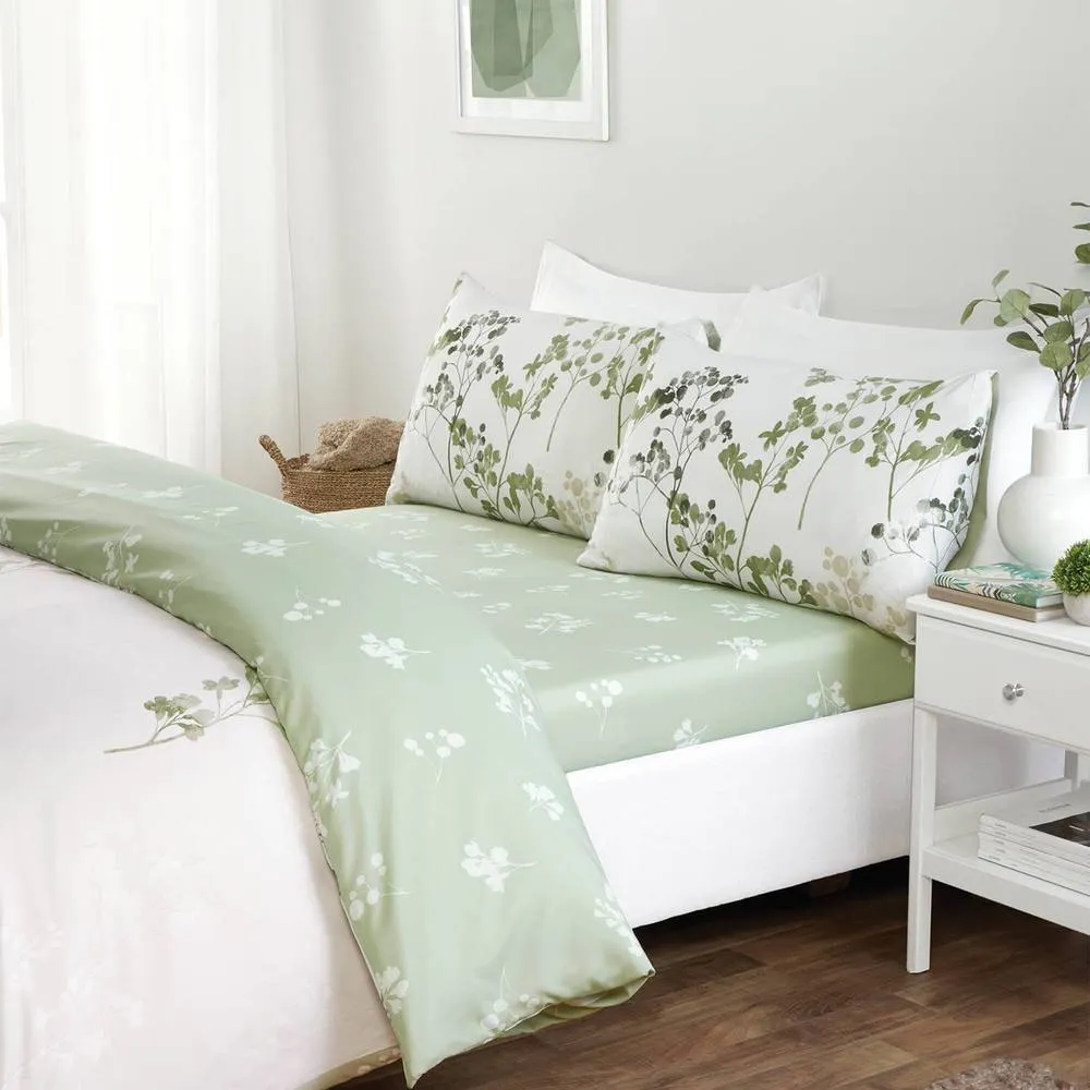 Coopers of Stortford Reversible Green Floral Duvet Set with Fitted Sheet & Pillowcases