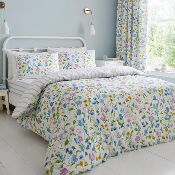 Dreams n Drapes Sweetpea Floral 100% Cotton Duvet Cover & Pillowcase Set 1