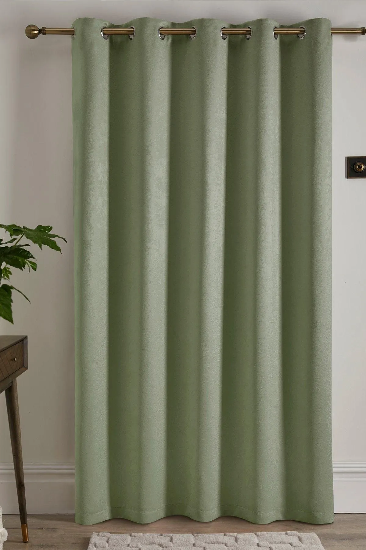 Fusion 'Strata' Dim out woven Eyelet Single Panel Door Curtain in Green 3