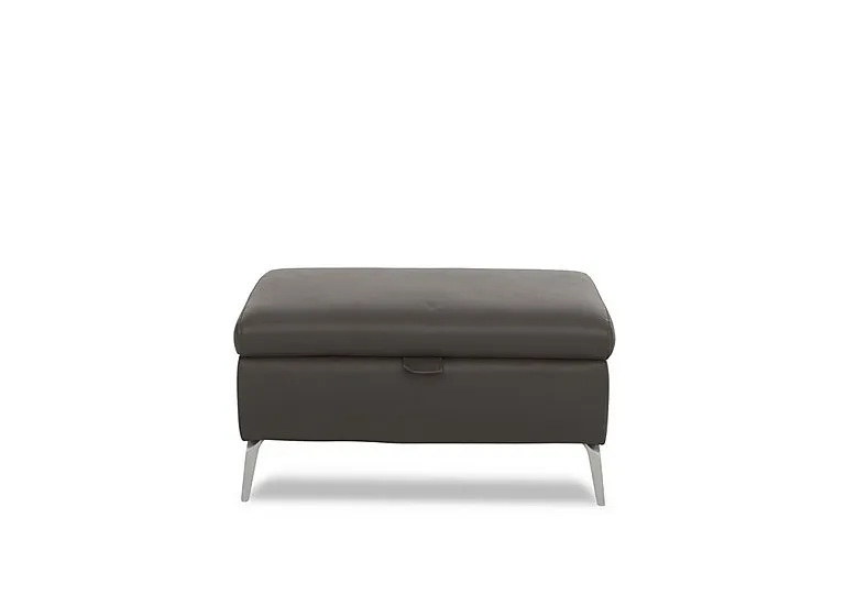Daytona Leather Storage Footstool - Storm
