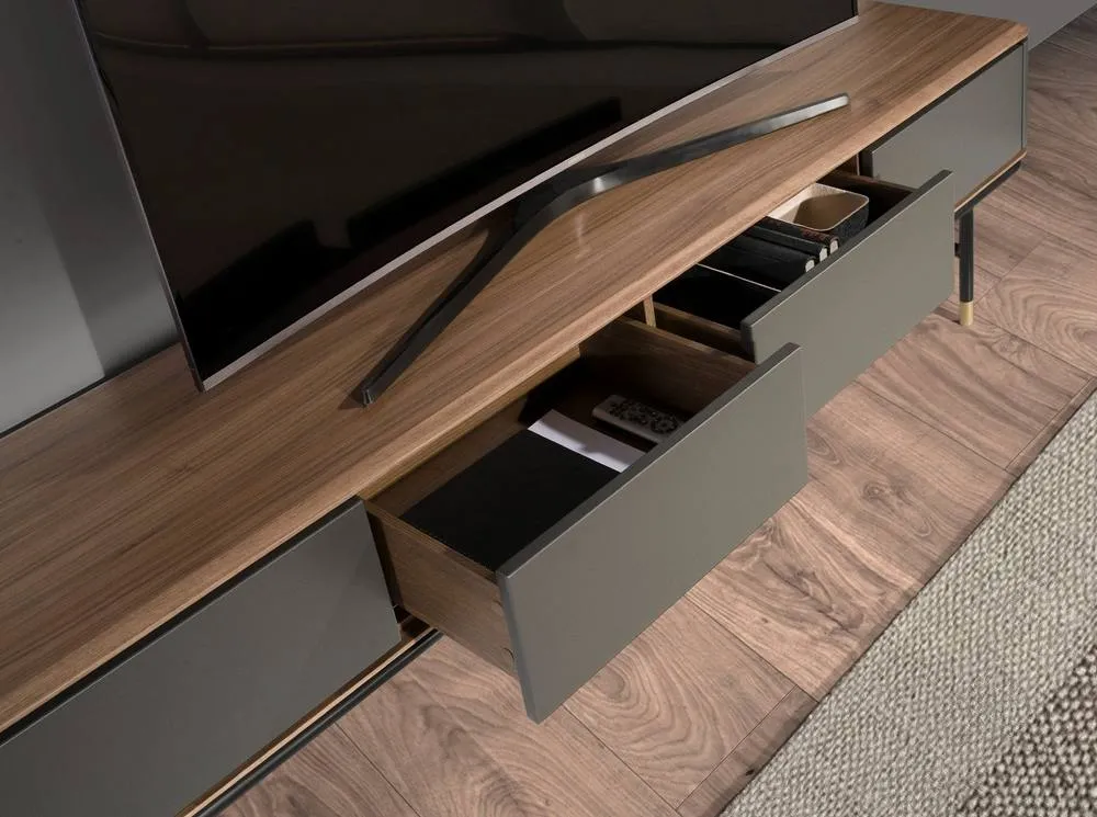 Angel Cerda Matt Dark Grey MDF TV Stand with Walnut Veneer Top 5