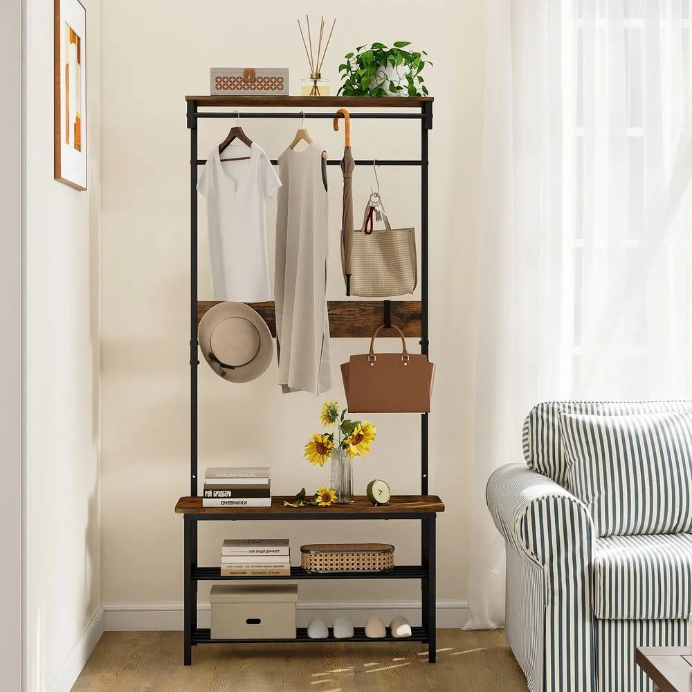Costway 5-in-1 Multifunctional Entryway Organizer with Storage Shelf in Brown 3