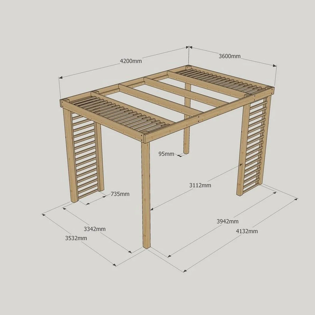 Rutland County Garden Furniture Ltd Panel Pergola - Wood - L360 x W420 cm - Rustic Brown in Light Green 5