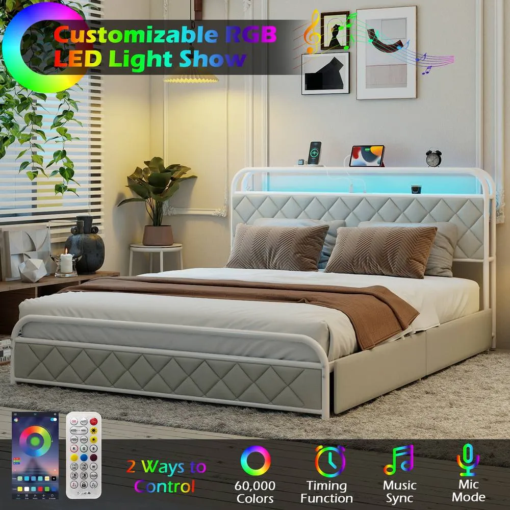 Costway King Size Modern Faux Leather Upholstered Platform Bed 5