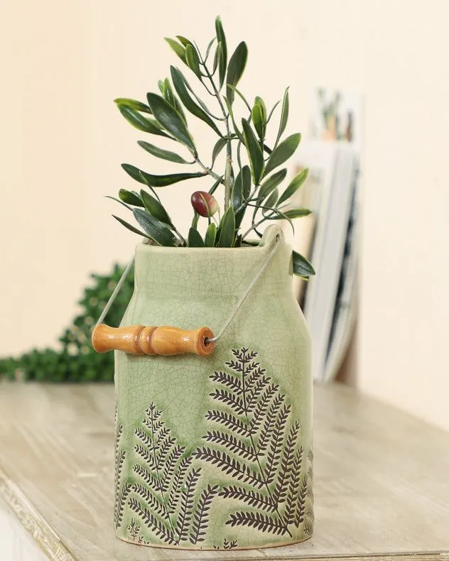 Dibor Green Churn Ceramic Table Decoration Flower Vase 3