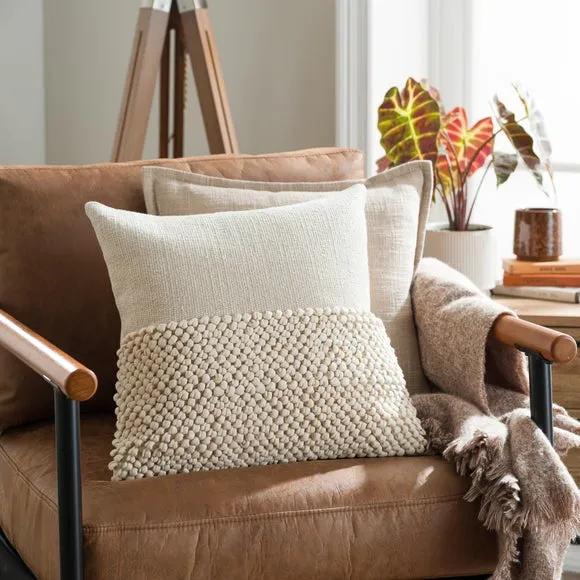 Jersey Bobble Half Banded Cotton Square Cushion 1