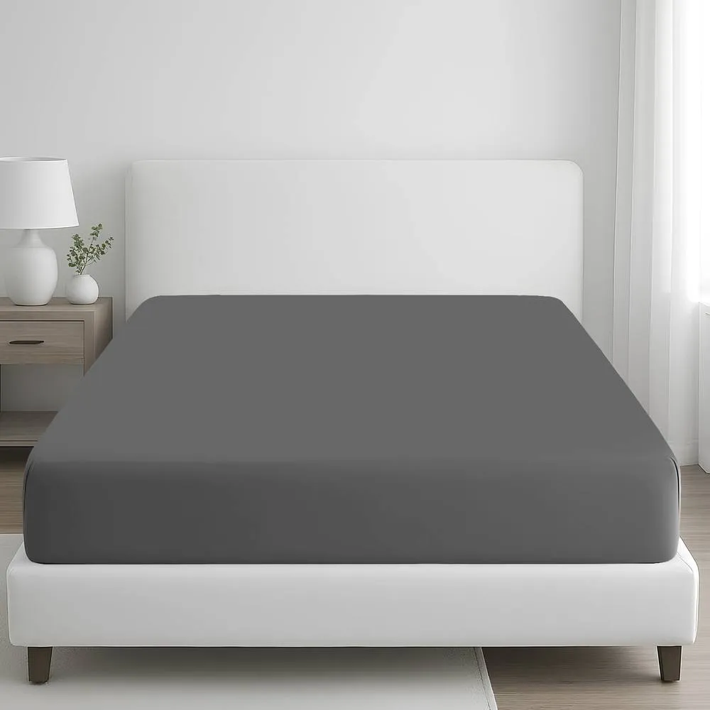 Grace 100% Egyptian Cotton 35cm Extra Deep Pocket Fitted Sheets in Charcoal