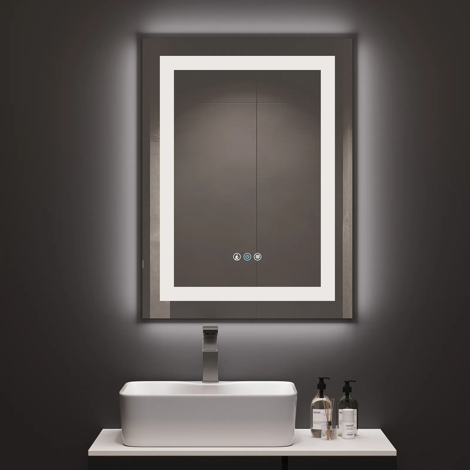 800mm x 600mm Frameless Rectangle LED Bathroom Mirror with Anti-Fog & Bluetooth Speaker