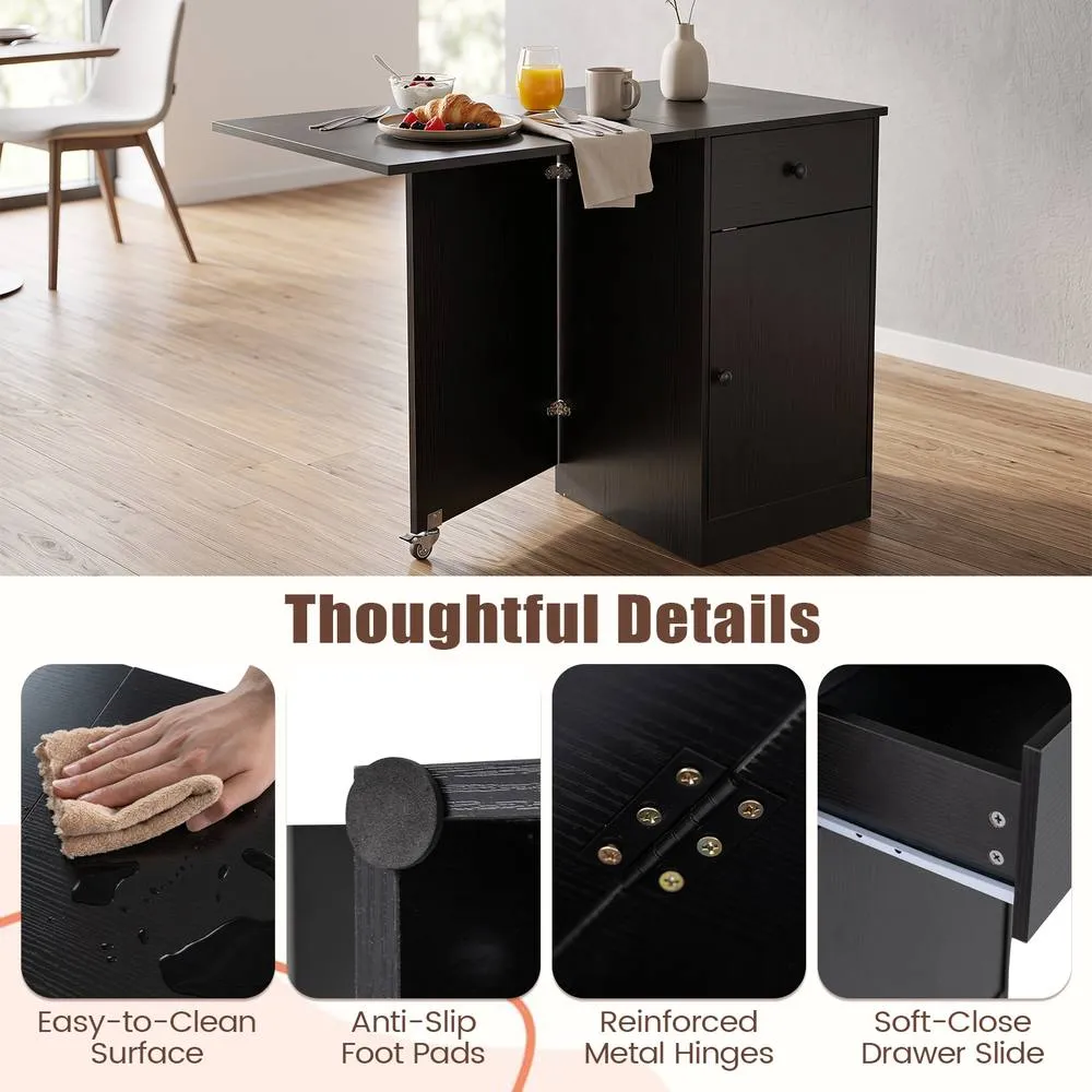 Costway Folding Dining Table Drop Leaf Table w/Drawer in Black 6