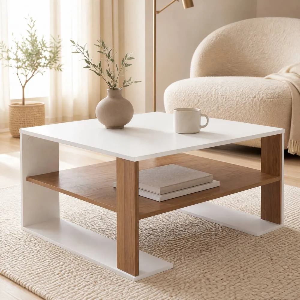 Costway Square Coffee Table Modern Compact Center Table with Open Shelf in White 4