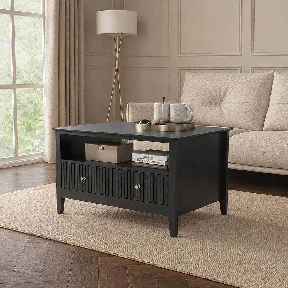 Melody Maison Fluted Four Drawer One Shelf Coffee Table - Hales Black Range