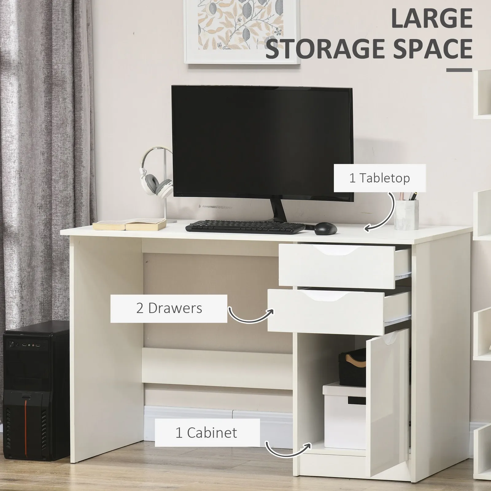 HOMCOM Computer Desk w/ Drawers Modern Writing Workstation for Home Office in White 6