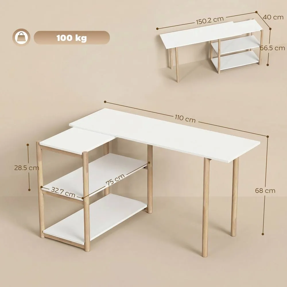HOMCOM Computer Desk with Storage Shelves 150 cm White/Oak in White 3