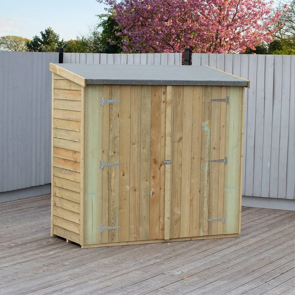 Shires Overlap 6 x 3 Feet Pressure Treated Pent Shed Double Door in Brown 4