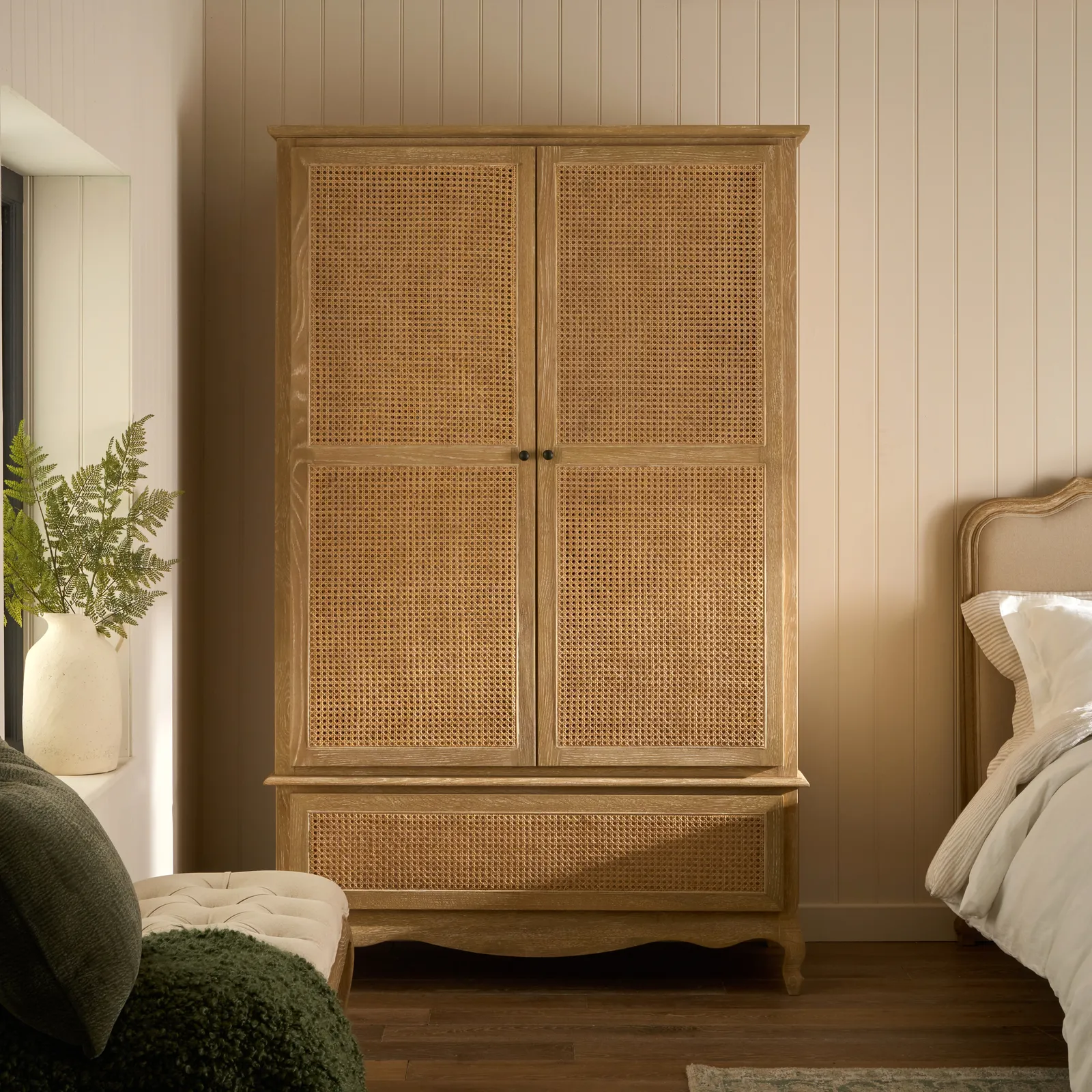 Sienna Beau Rattan Wardrobe, Weathered Oak / Rattan
