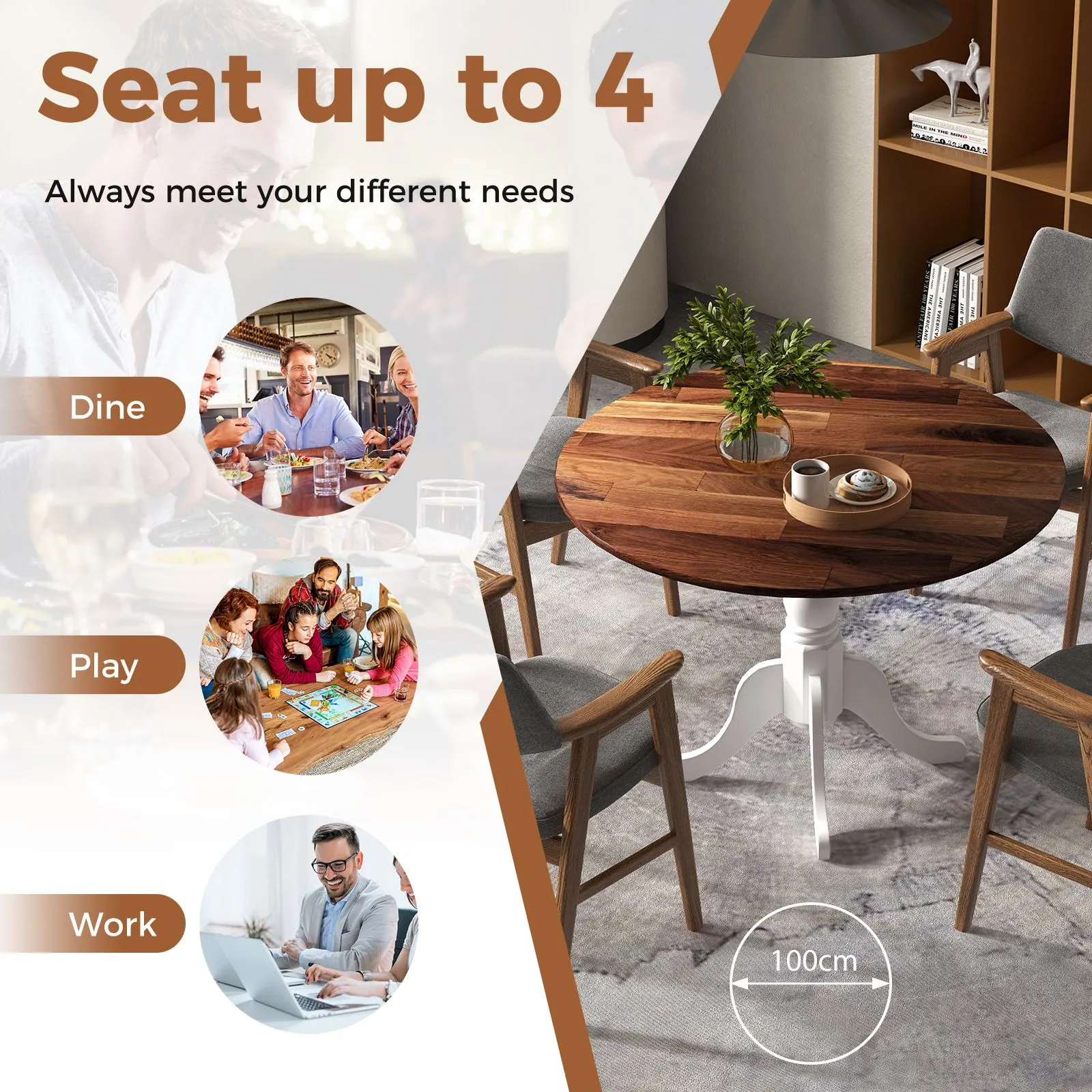 Costway Wooden Dining Table with Round Tabletop & Curved Trestle Legs in Grey 4