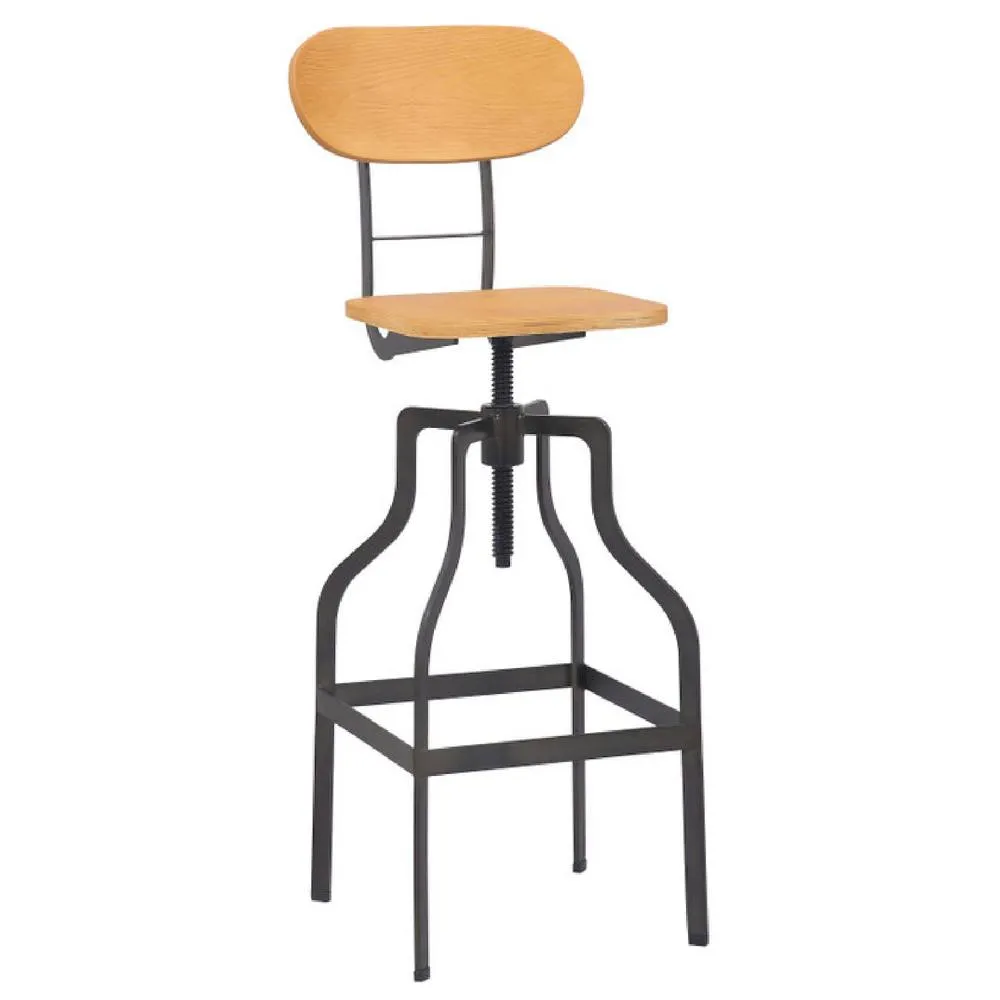 netfurniture Bolzing Retro Industrial Kitchen Bar Stool Natural Wood Seat in Brown