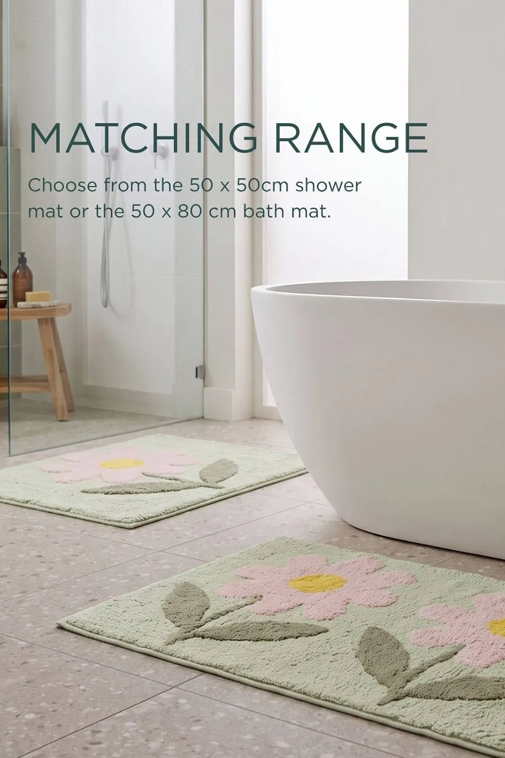 Homescapes Wild Flower Square Shower Mat - 50x50cm in Green 6