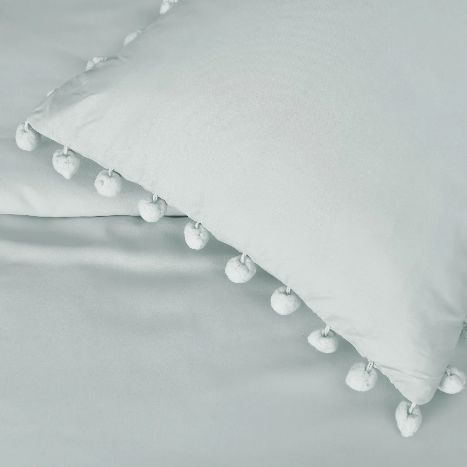 Smart Living Luxury Super Soft Pom Pom Duvet Cover & Pillowcases in Duck Egg Blue 5