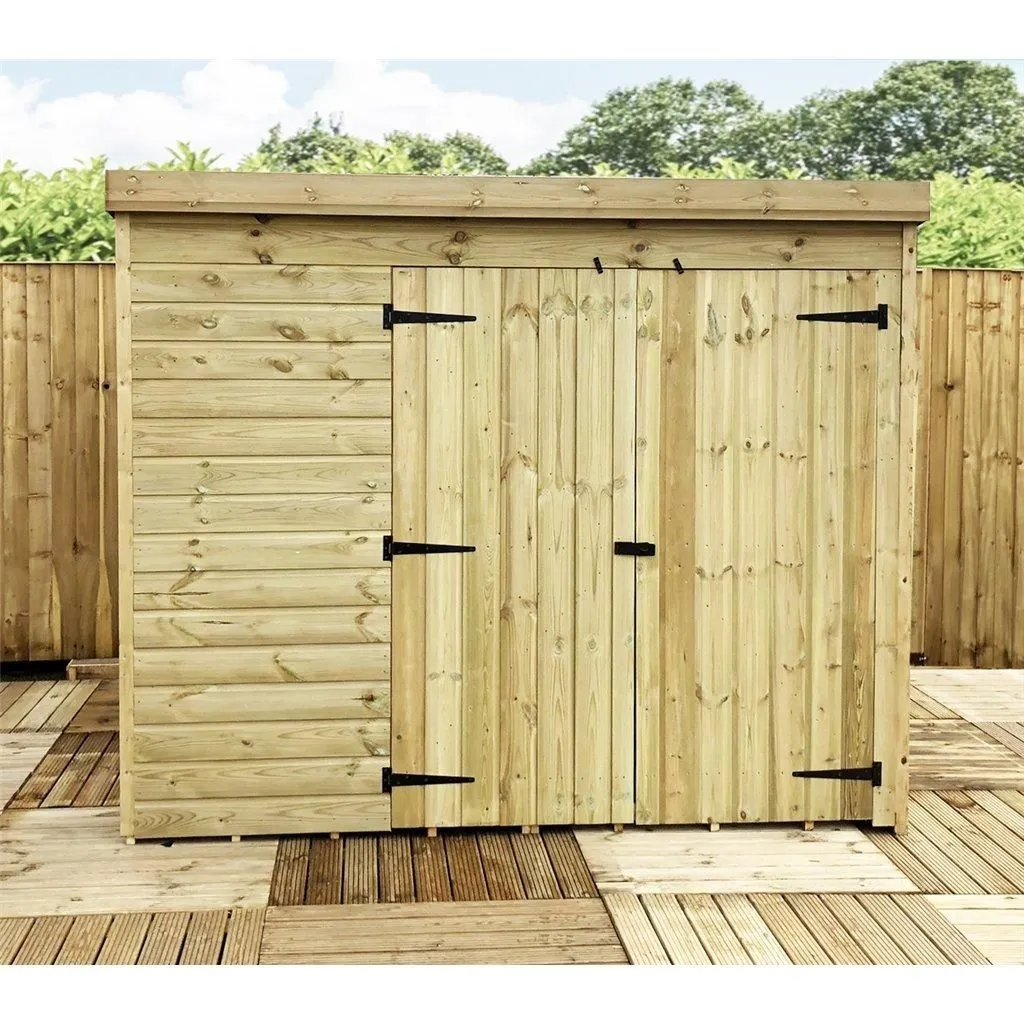 Marlborough 8 x 8 Pressure Treated Pent Garden Shed with Double Doors in Natural 5