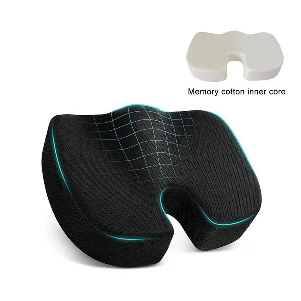 Nordara NonSlip Travel Gel Memory Foam Seat Cushion, Tailbone Support for Car in Black