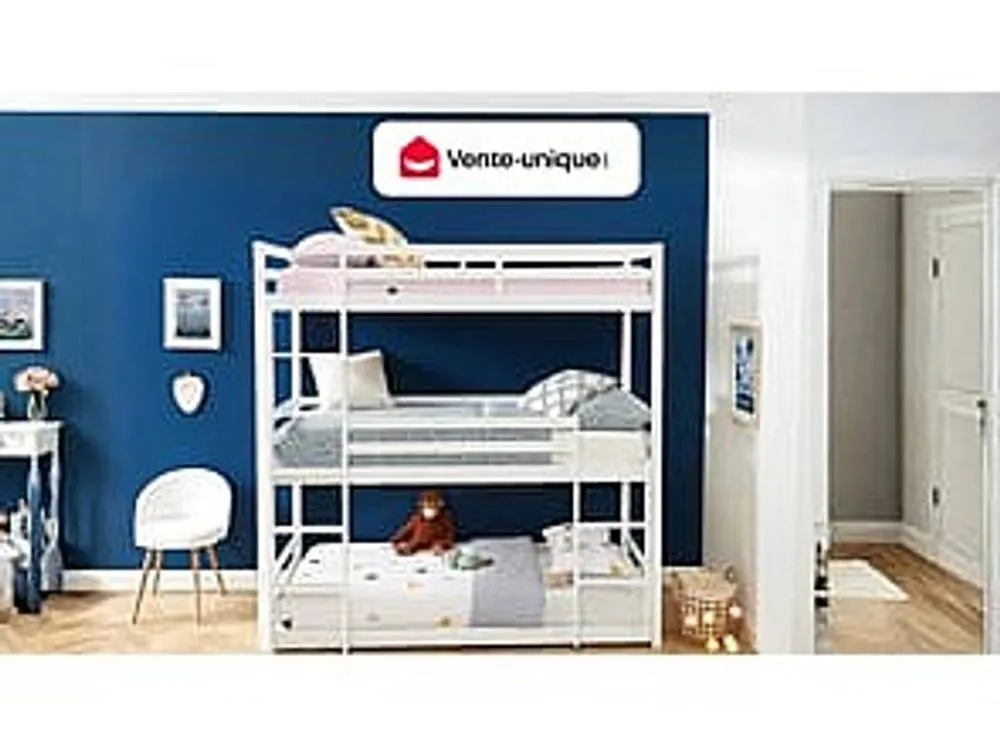Vente-unique Triple Bunk Beds - 3 X 90 X 200 Cm - Pine - White - VAGAR 4