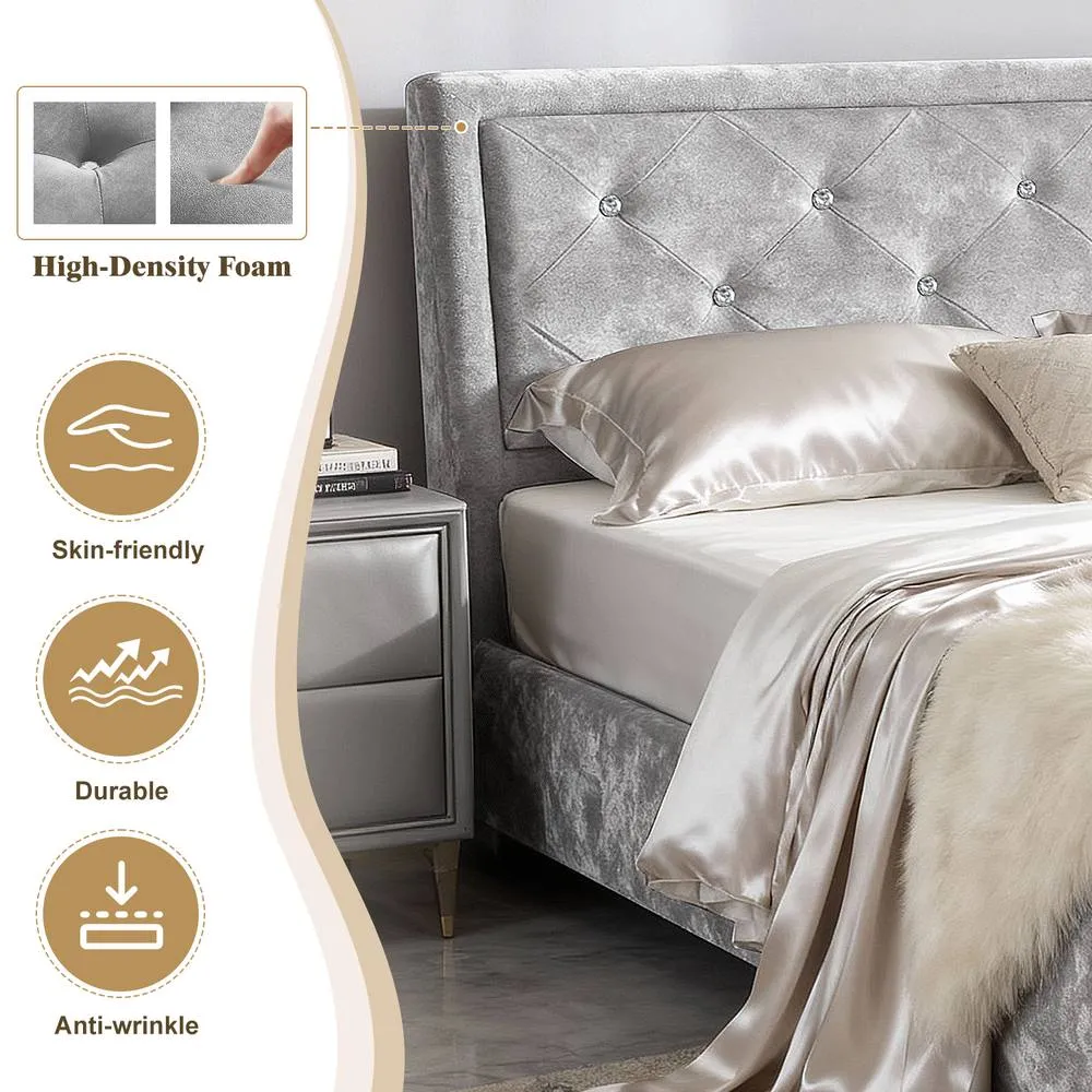 Comfy Living Ltd Fabric Silver Crushed Velvet Dimante Bedframe 3