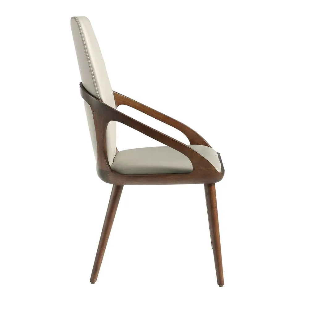 Angel Cerda Cream Leatherette Dining Chair with Walnut-Coloured 6