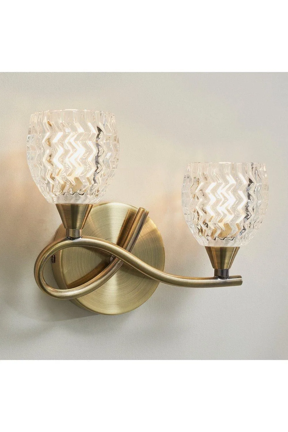 Netlighting Boyer 2 Light Indoor Wall Light Antique Brass with Glass G9 in Gold 2