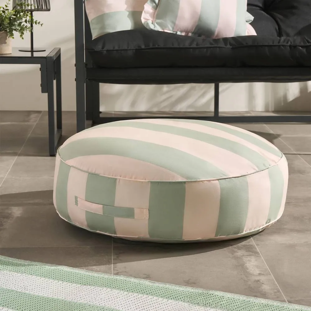 OHS Stripe Round Outdoor Garden Cushion Water Resistant in Pale Green