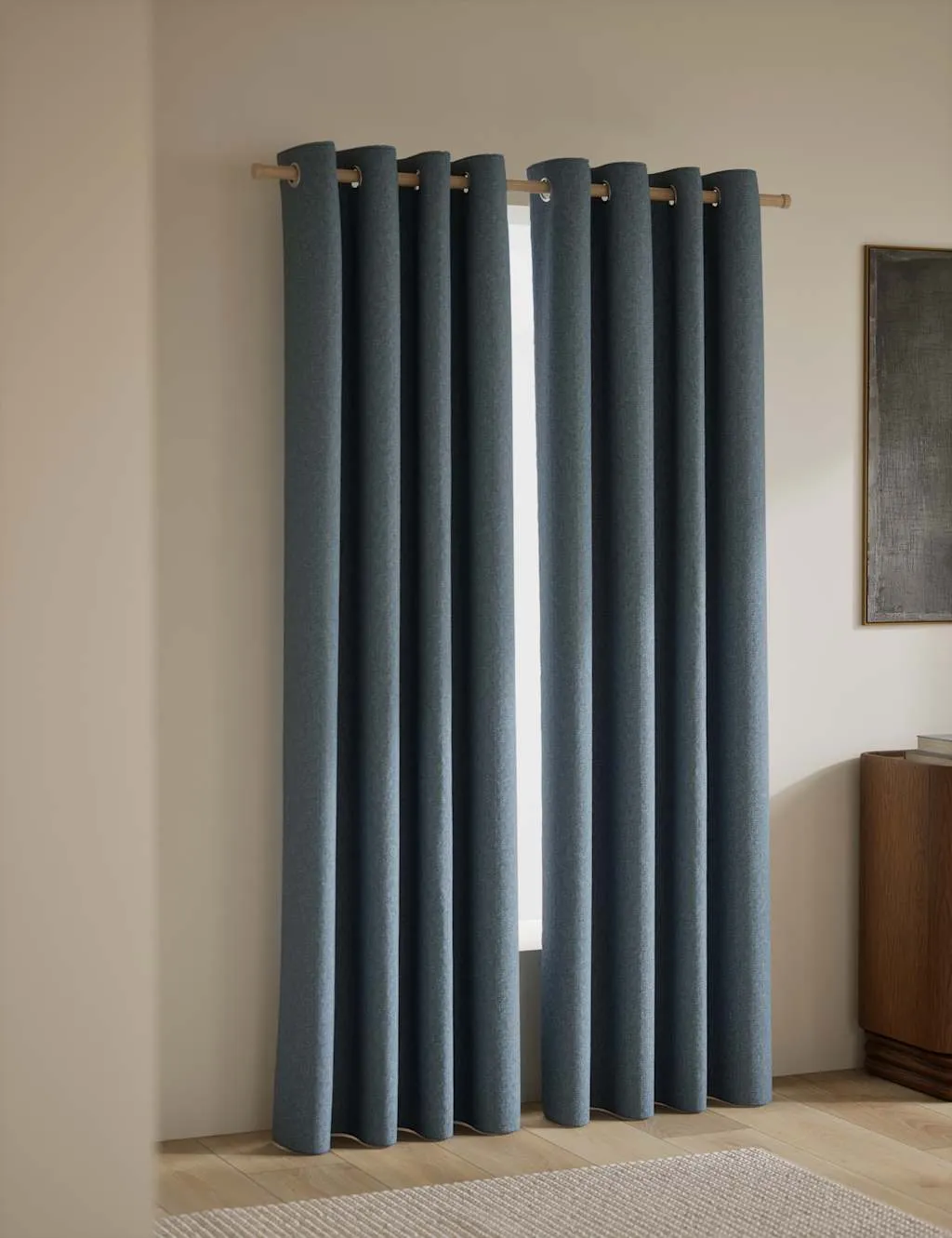 M&S Basketweave Eyelet Curtains Blue