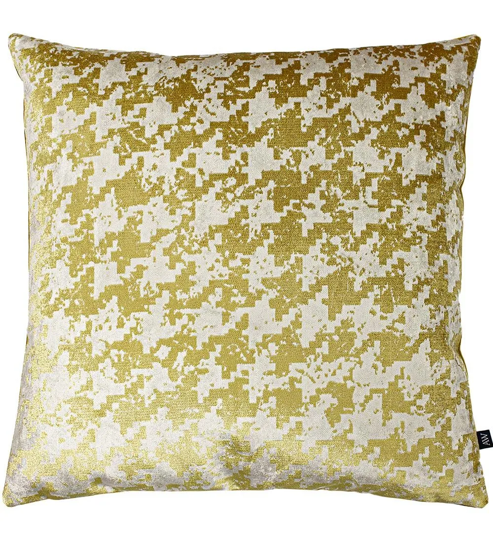 Ashley Wilde Nevado Velvet Houndstooth Cushion in Gold