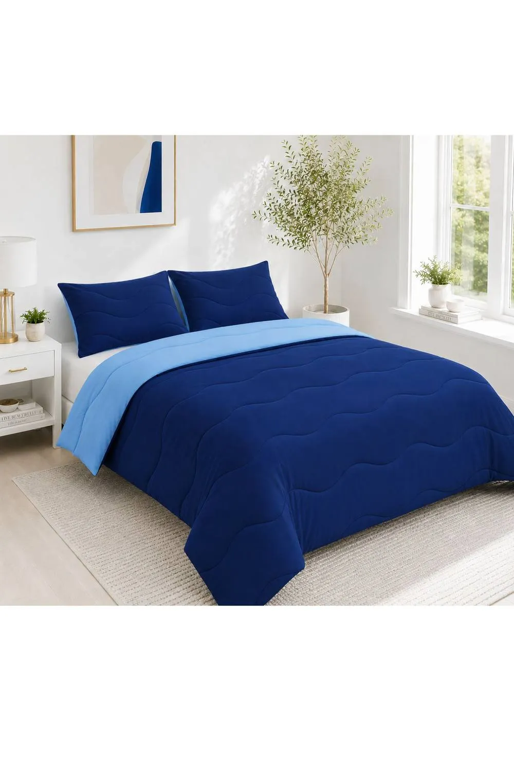 Ezysleep 10.5 Tog Soft Coverless Reversible Duvet Set with Pillowcase Cover in Blue 1