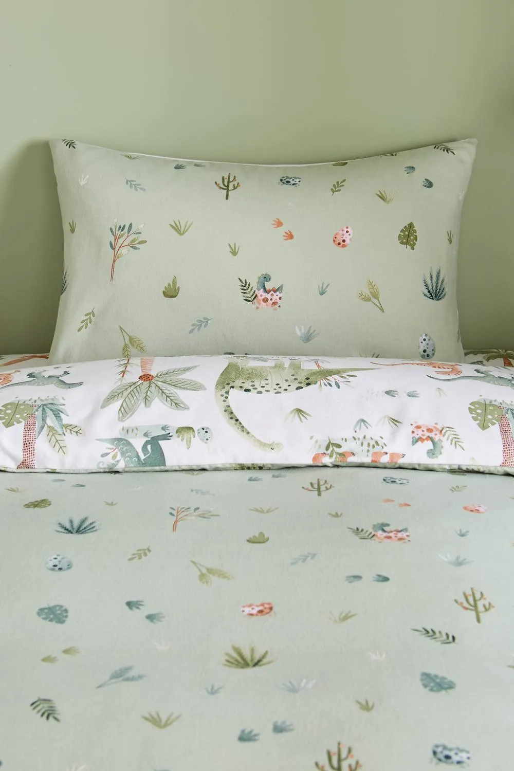 Catherine Lansfield 'Brushed Sleepy Saurus Dino' Cotton Reversible Duvet Cover Set in Cream 4