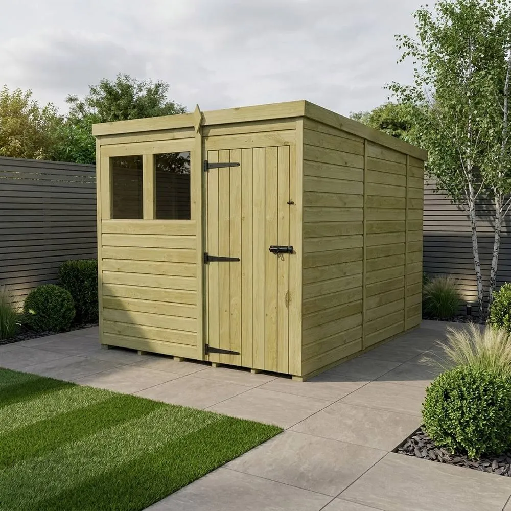 Buttercup Farm 7ft x 10ft Pent Garden Shed Single Door With Windows - Timber in Brown 2
