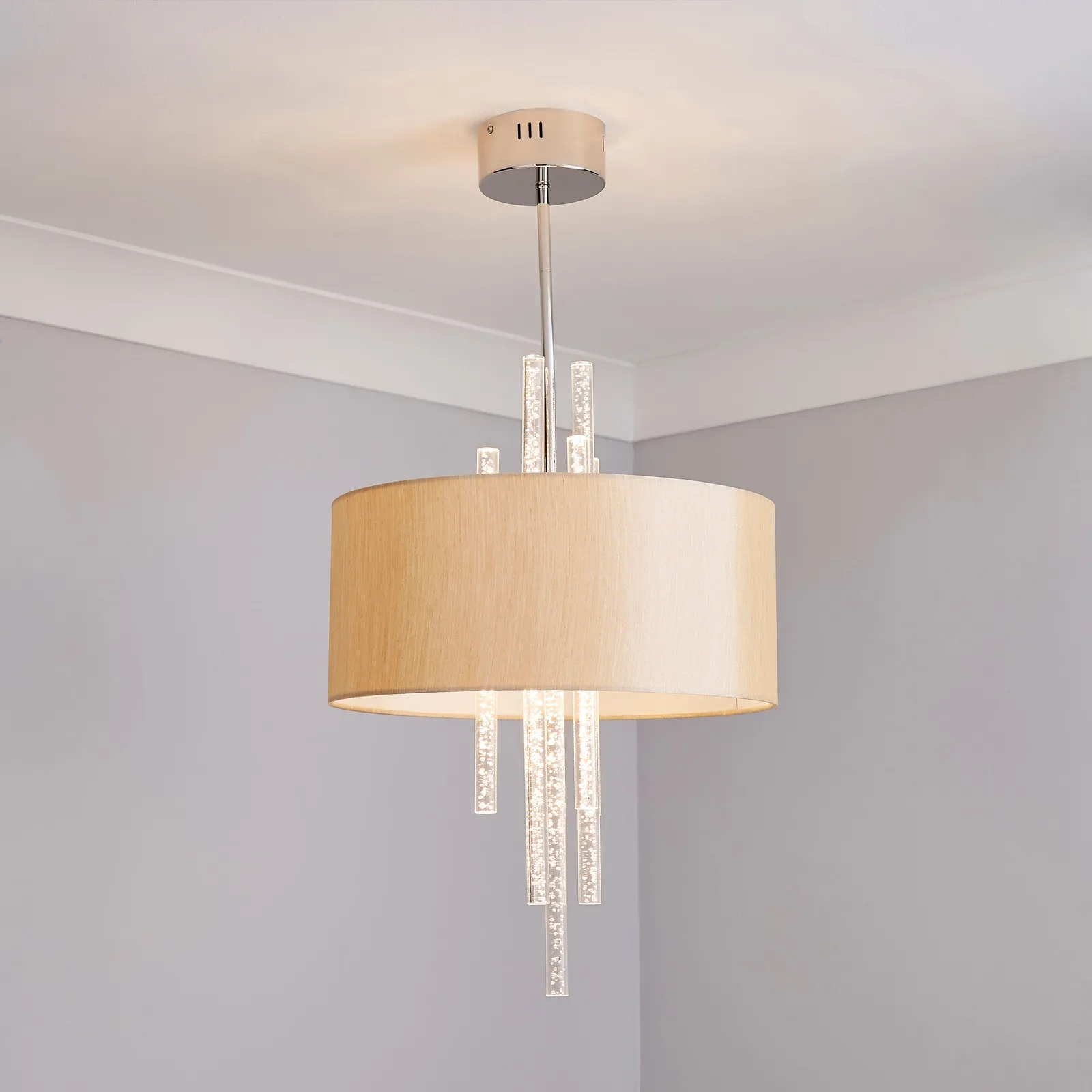 Genoa 6 Light Integrated LED Bubble Shaded Chrome Ceiling Fitting Champagne