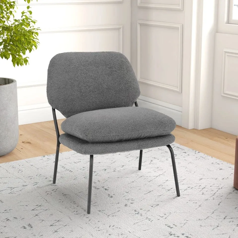 Costway Armless Accent Chair Teddy Fleece Fabric Upholstered Leisure Chair-Grey in Grey