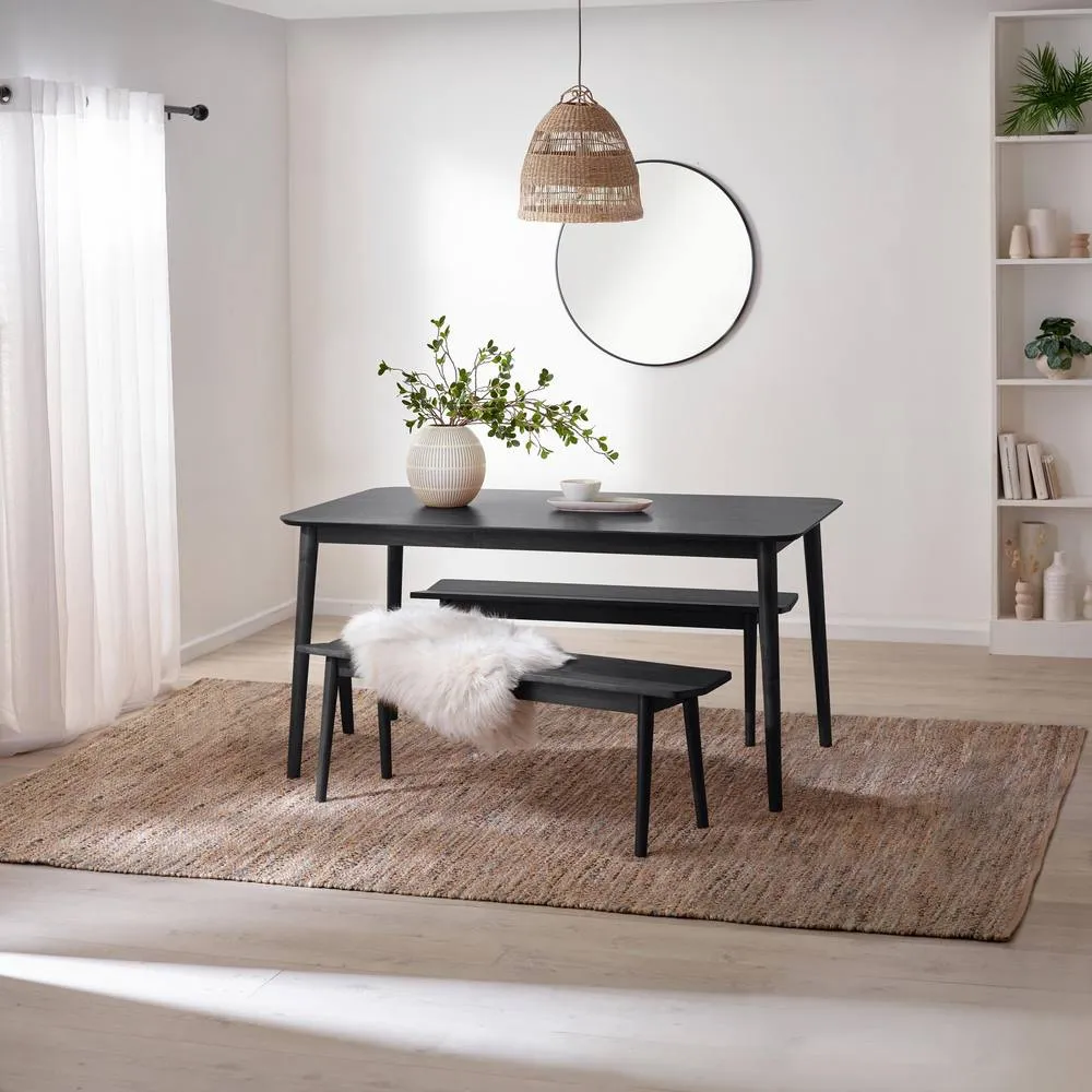FurnitureboxUK Lynton Large Black Wooden Dining Table & 2 Benches