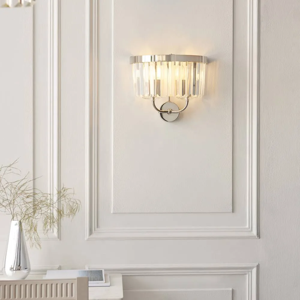 Netlighting Ascoli Wall Lamp Bright Nickel Plate & Clear Cut Glass 2 x 6W LED E14 in Grey 2