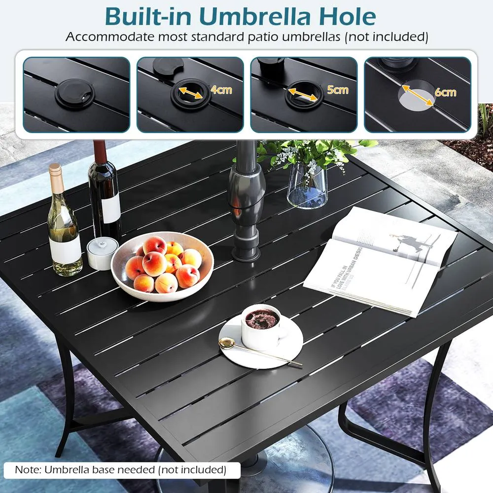 Costway 91CM Square Patio Table for 4 Outdoor Metal Dining Table in Black 6